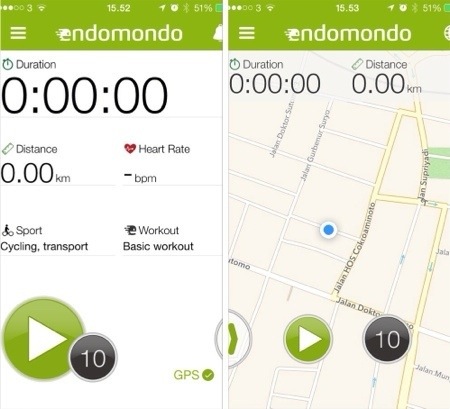 tampilan endomondo sebelum start