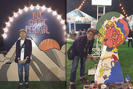 menggambar di folk music festival 