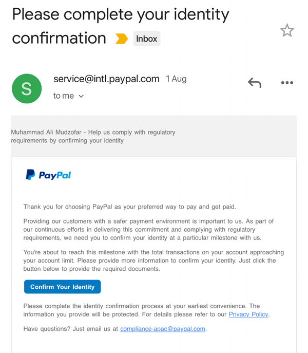 email paypal limit