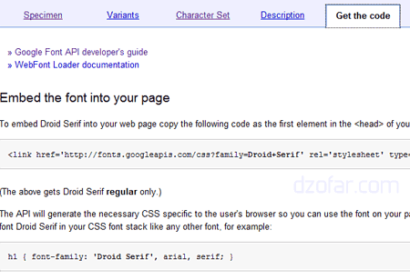 get the code google font