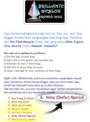 penghargaan yang diberikan kepada saya