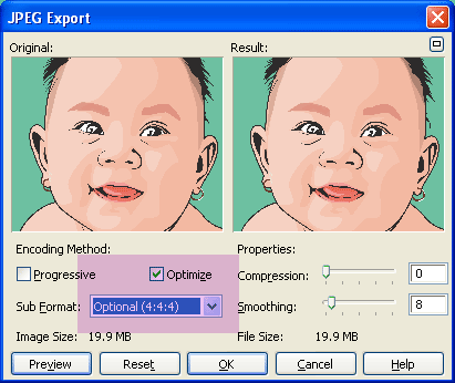 Kotak dialog preview dan optimize